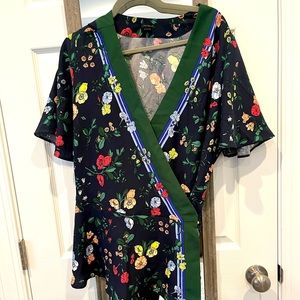 Ann Taylor blue floral wrap shirt